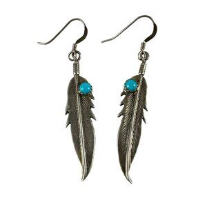 Running Bear Sterling Silver 925 Native American Feather with Turquoise